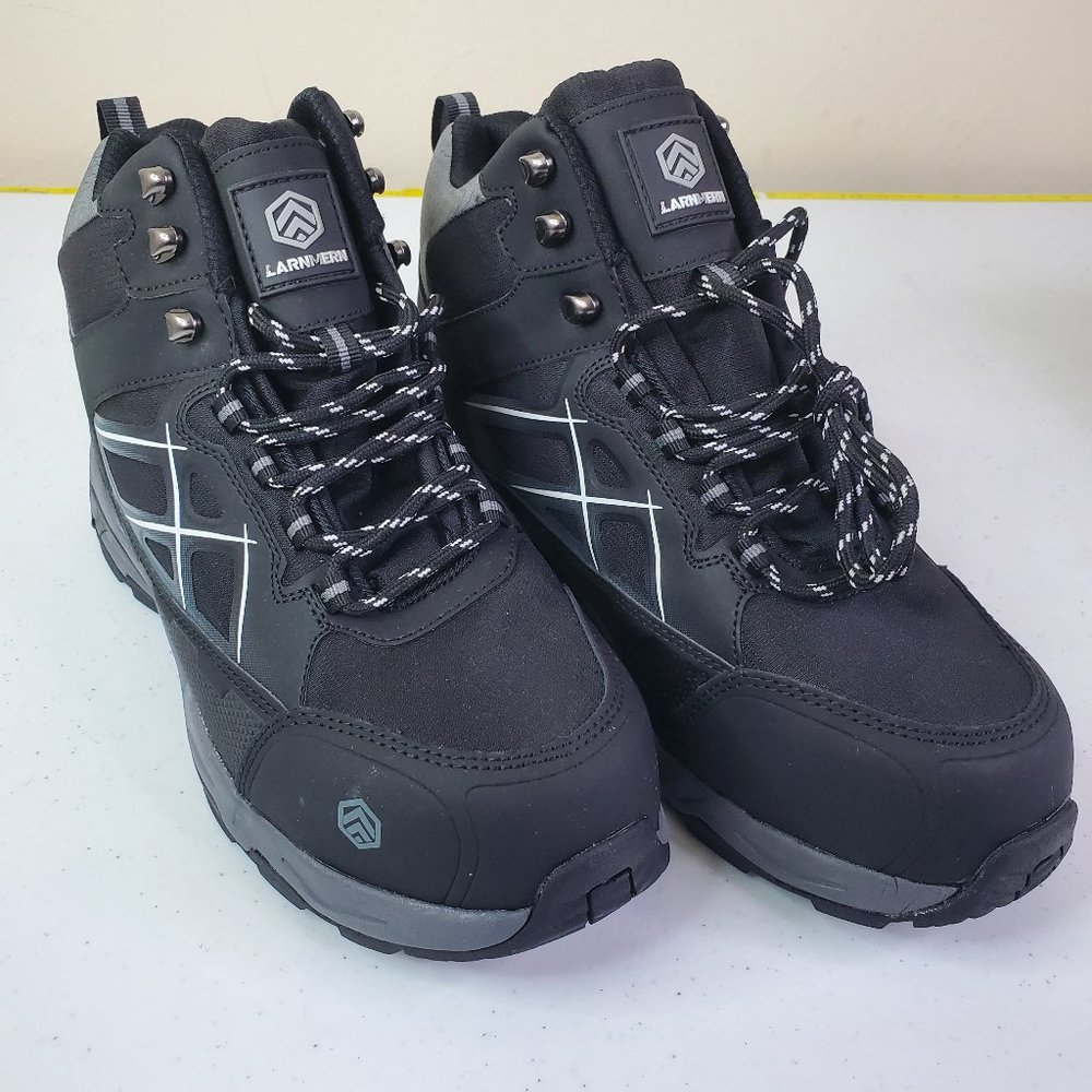 LARNMERN Mens Black Steel Toe Slip Resistant Static Dissipative Work Boot 9 NWOT